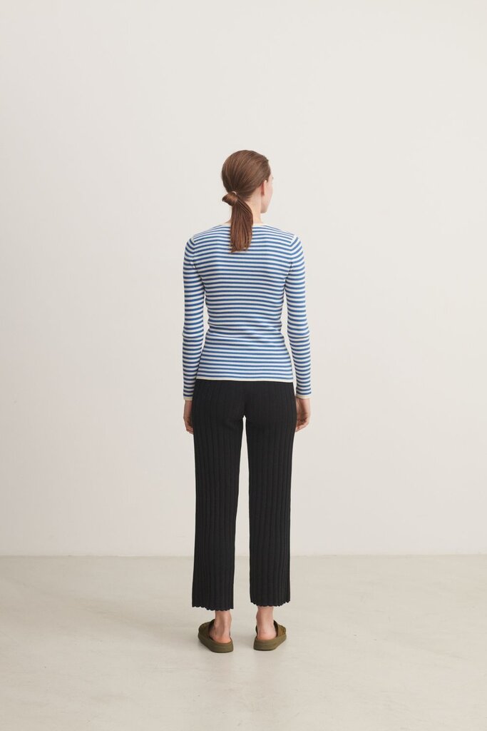 FUB Striped Rib Blouse - Ecru/Azure