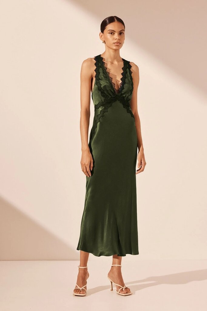 Shona Joy Lace cross back midi dress - Dark green