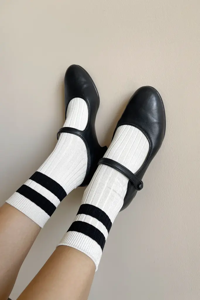 Le Bon Shoppe Her Varsity Socks - Cream Black