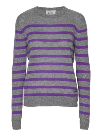 Beta Studios Bibi Striped O-neck - Grey/Lavender