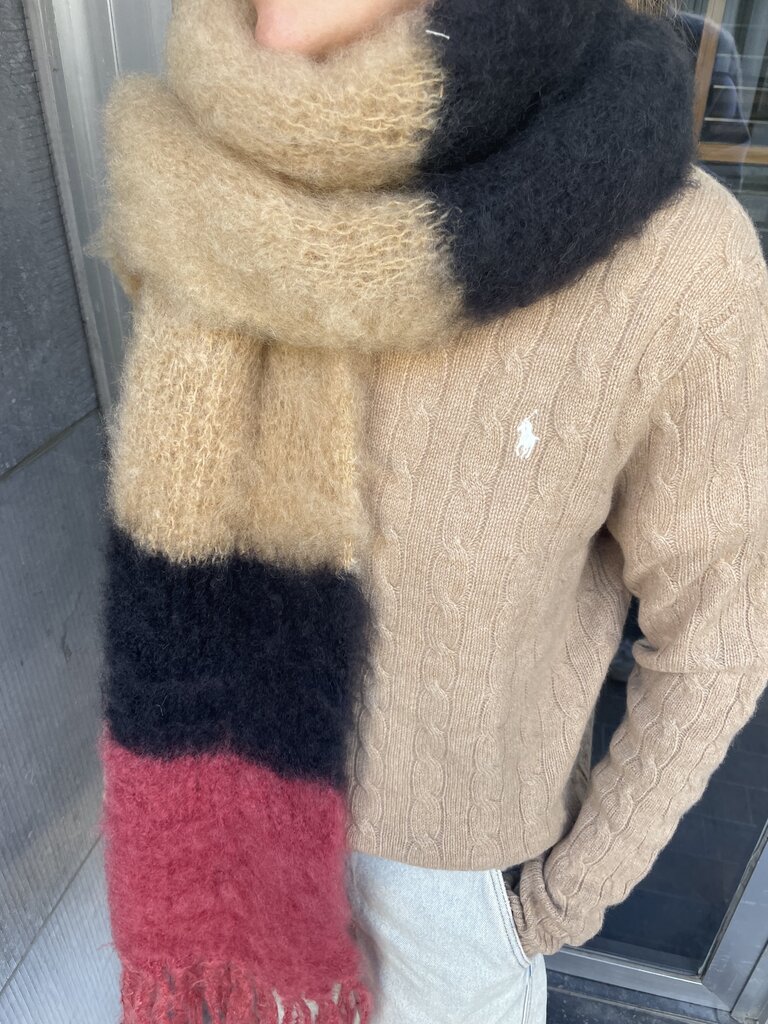 Hinterveld Striped Snuggle Scarf - Ice Coffee/Black/Maroon