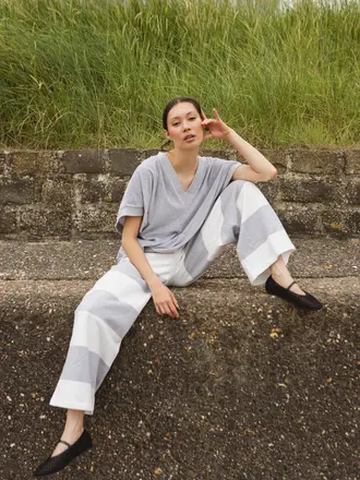 Love Sundaily Ed Pants - Stripe White/Grey