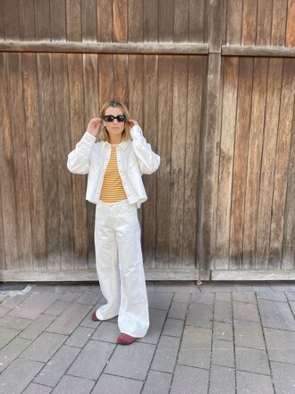 FUB Striped Rib Blouse - Ecru/Sunflower