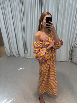 Bakar Balloon Dress - Yellow Purple Waves