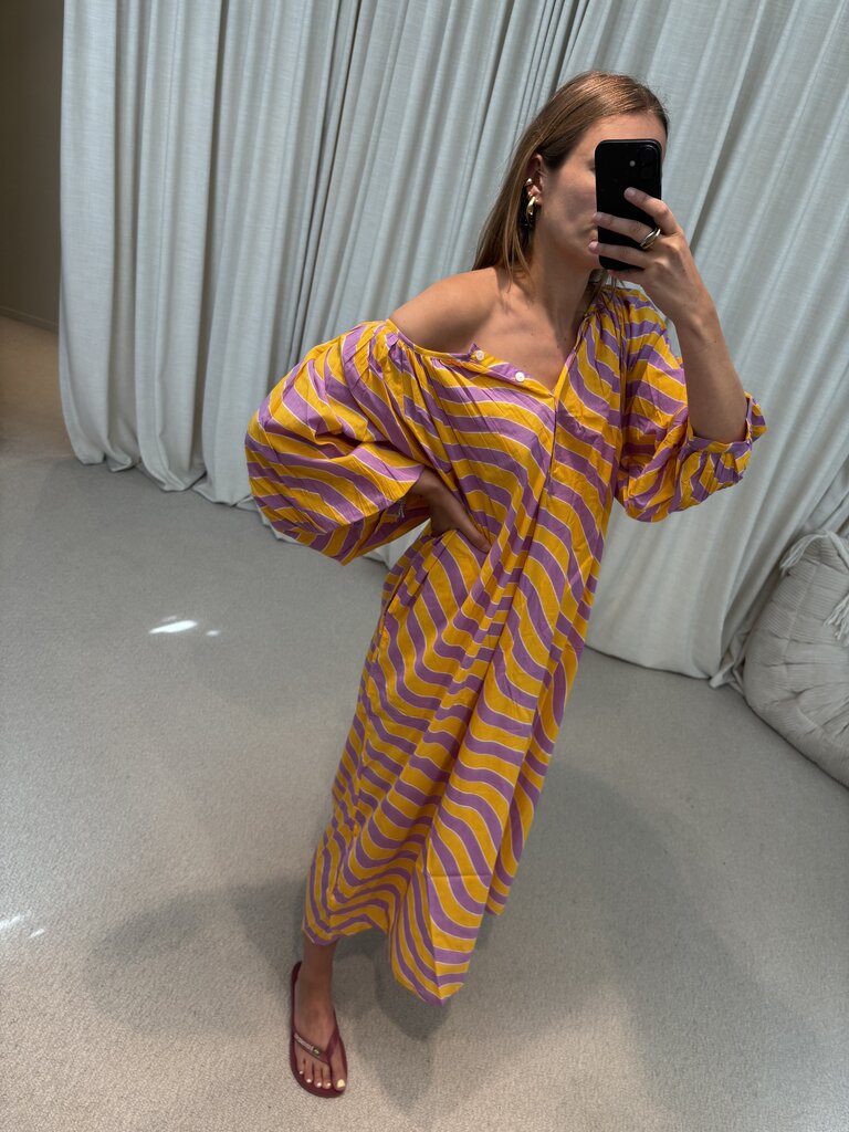 Bakar Balloon Dress - Yellow Purple Waves