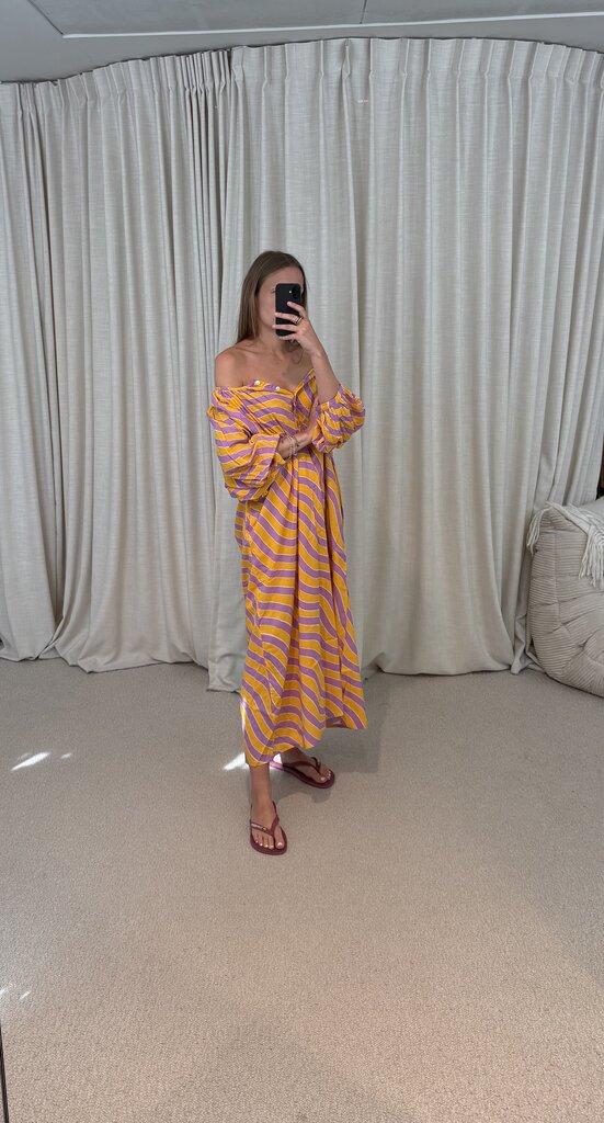 Bakar Balloon Dress - Yellow Purple Waves
