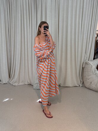 Bakar Balloon Dress - Orange Blue Waves