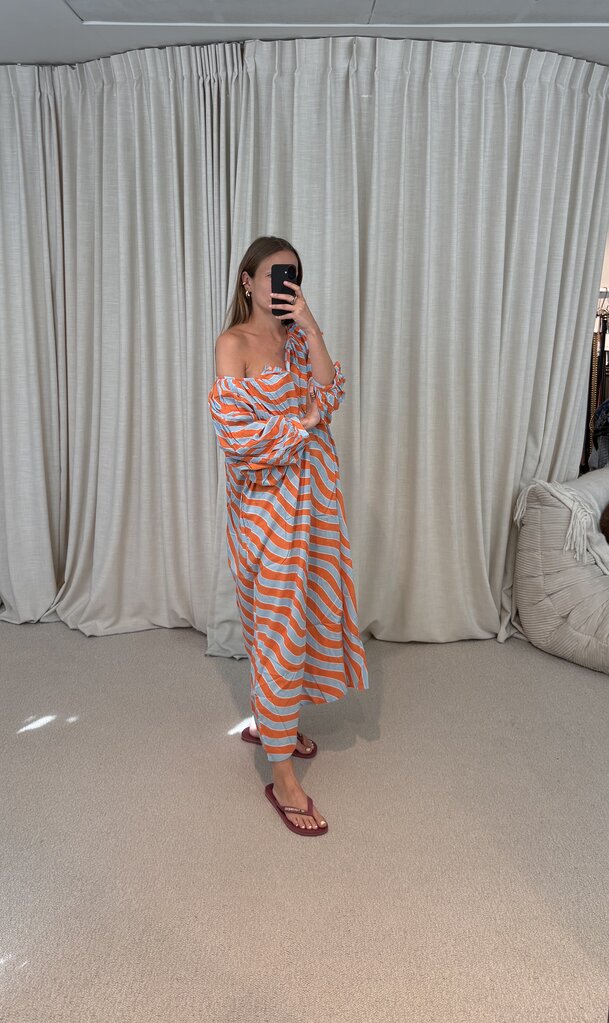 Bakar Balloon Dress - Orange Blue Waves