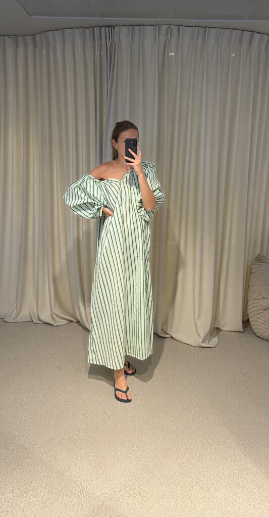 Bakar Balloon Dress - Green Stripe