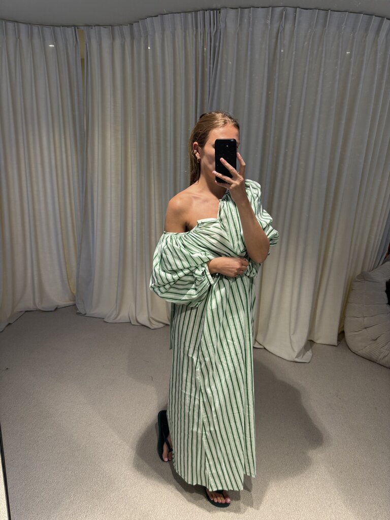 Bakar Balloon Dress - Green Stripe