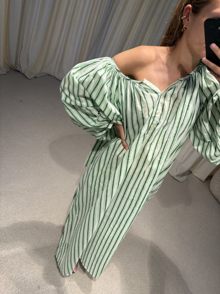 Bakar Balloon Dress - Green Stripe