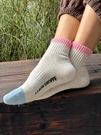 Le Bon Shoppe Color Block Girlfriend Socks - Grey Pink