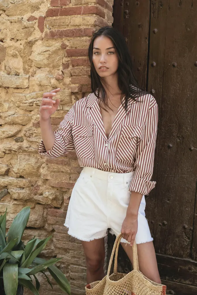 Bad Habits Sandra Shirt - Burgundy Stripes