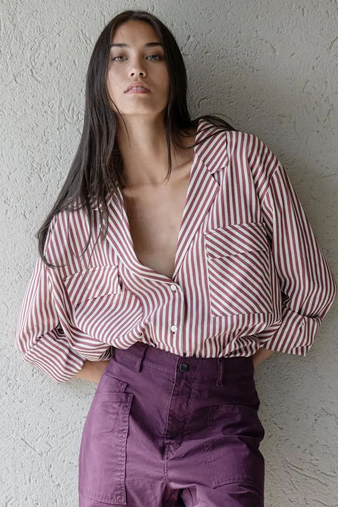 Bad Habits Sandra Shirt - Burgundy Stripes