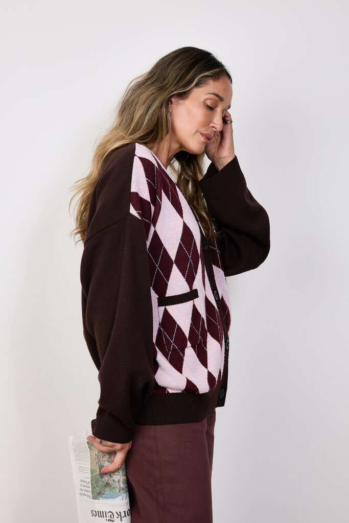 COCO Y MARIA Cardigan - Brown/Pink/Argyle