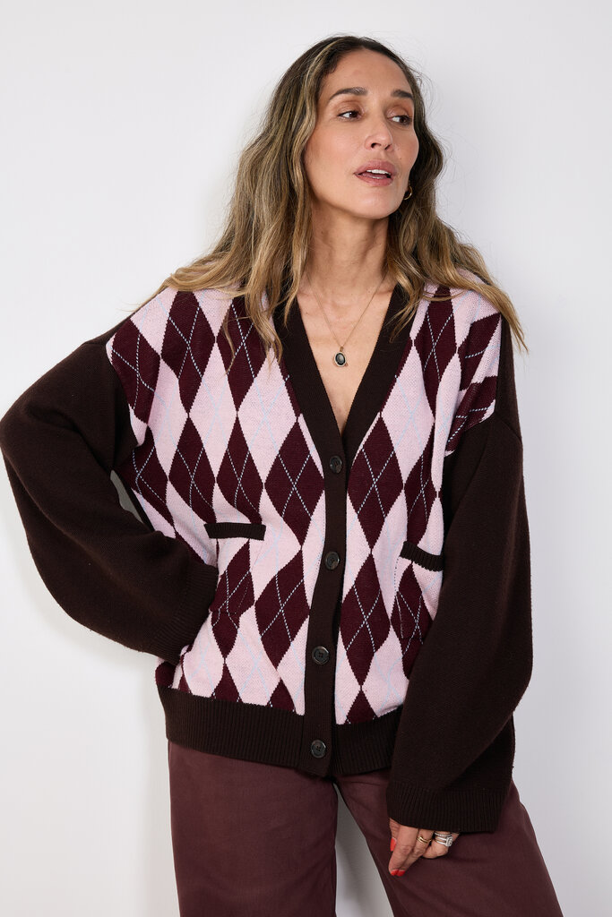COCO Y MARIA Cardigan - Brown/Pink/Argyle