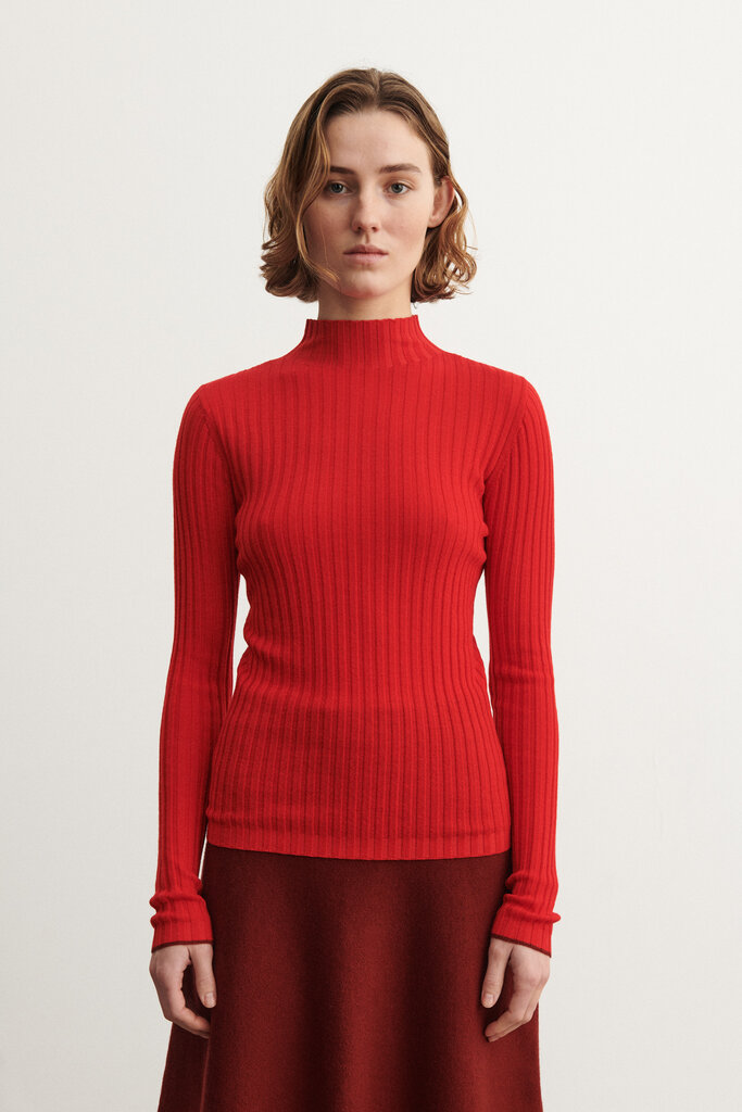 FUB High Neck Rib Blouse - Signal Red