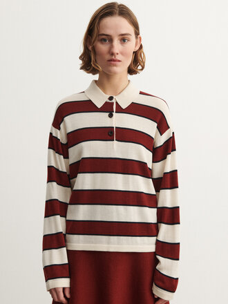 FUB Striped Polo - Ecru/Cranberry