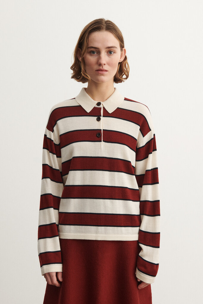 FUB Striped Polo - Ecru/Cranberry