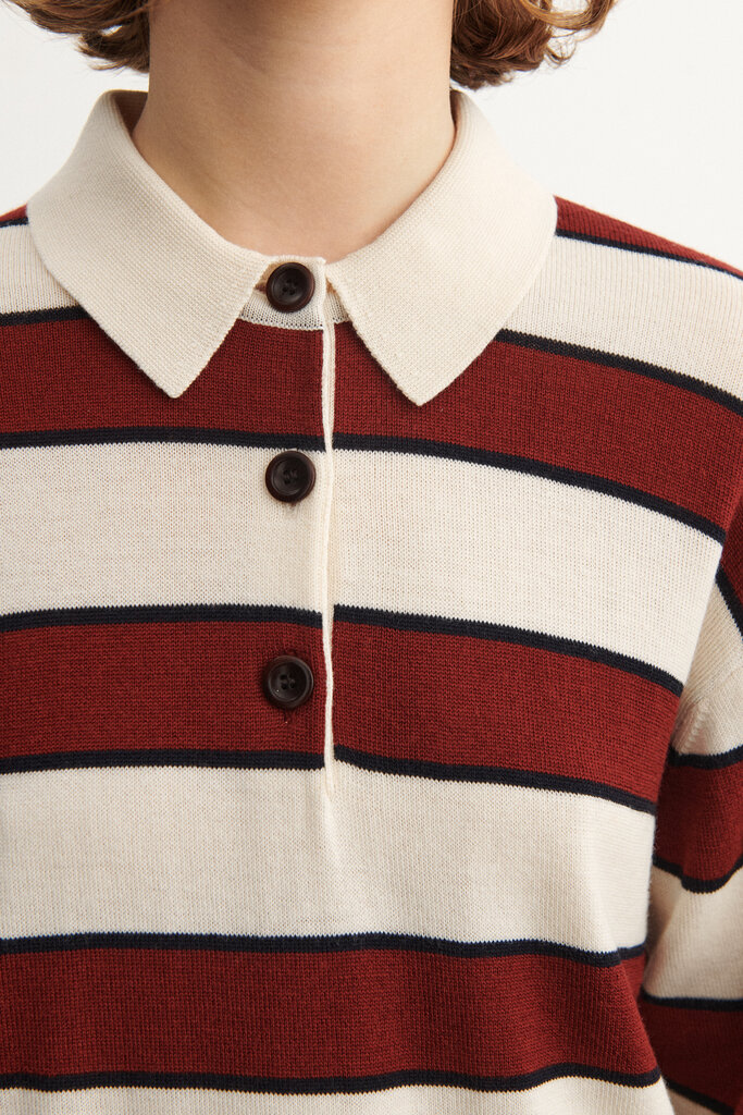 FUB Striped Polo - Ecru/Cranberry