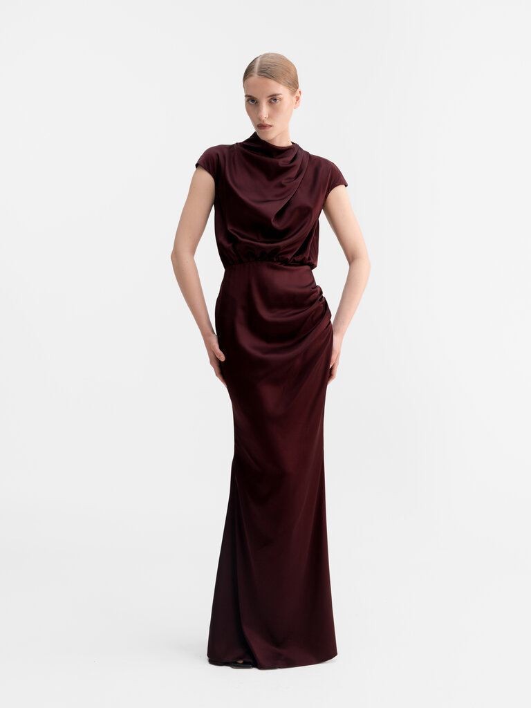 Ahlvar Gallery Myra Satin Dress - Burgundy