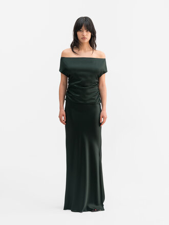 Ahlvar Gallery Hana Long Satin Skirt - Deep Forest