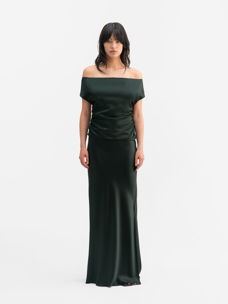 Ahlvar Gallery Hana Long Satin Skirt - Deep Forest