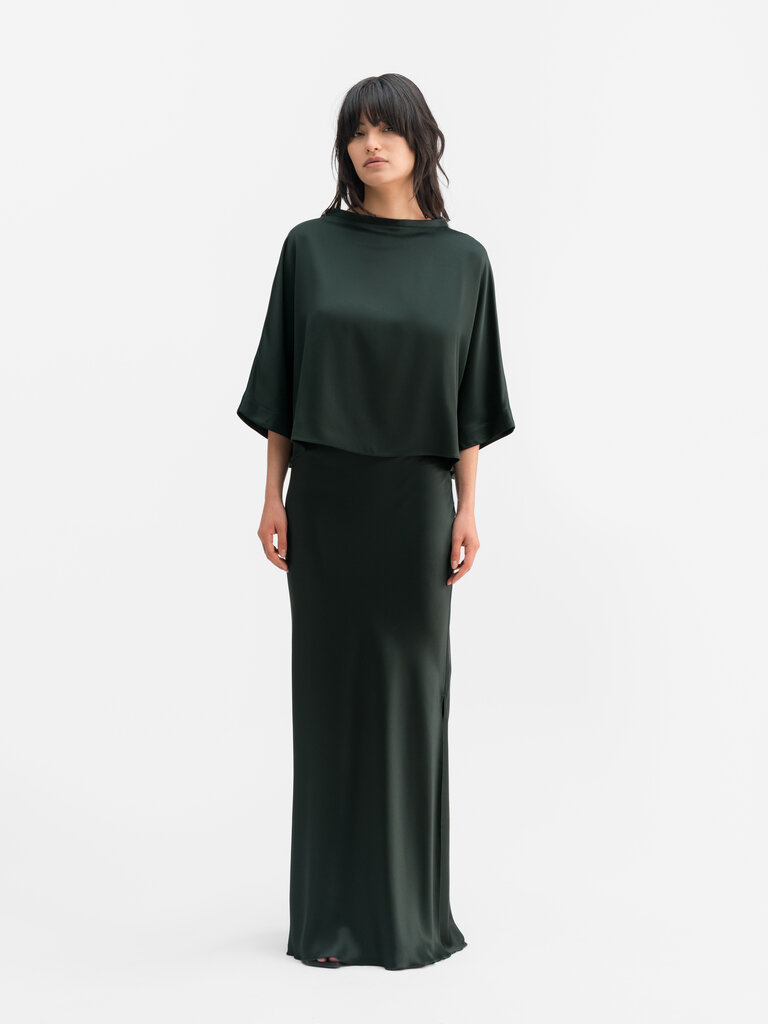 Ahlvar Gallery Hana Long Satin Skirt - Deep Forest
