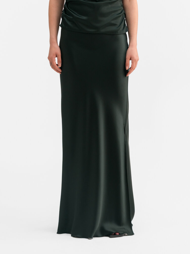Ahlvar Gallery Hana Long Satin Skirt - Deep Forest