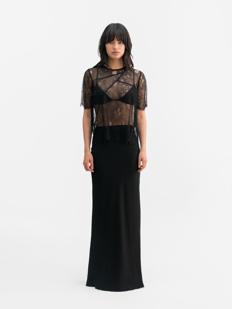 Ahlvar Gallery Hana Long Satin Skirt - Black