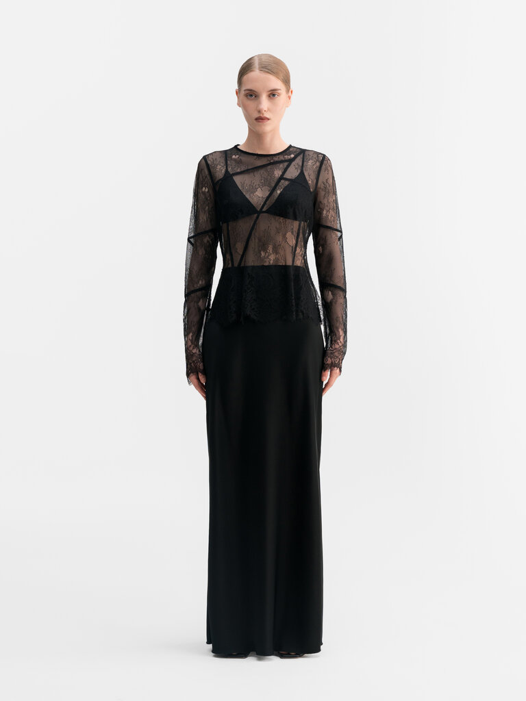 Ahlvar Gallery Hana Long Satin Skirt - Black