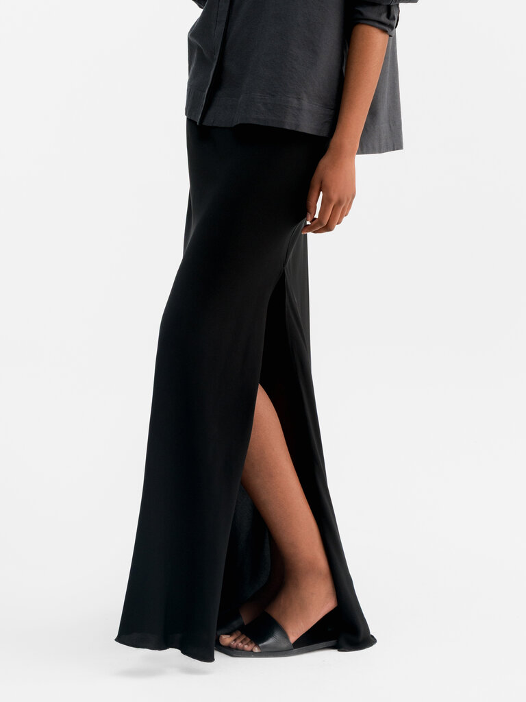 Ahlvar Gallery Hana Long Satin Skirt - Black