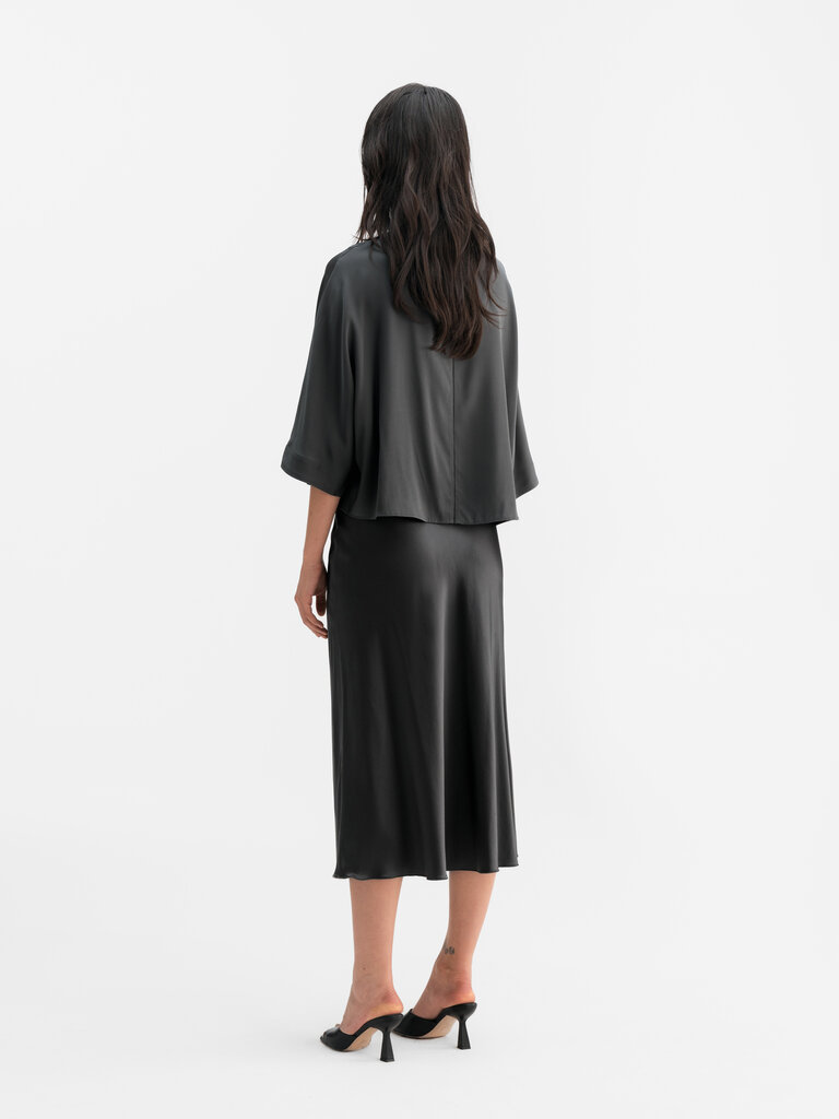Ahlvar Gallery Hana Satin Silk Skirt - Dark Grey