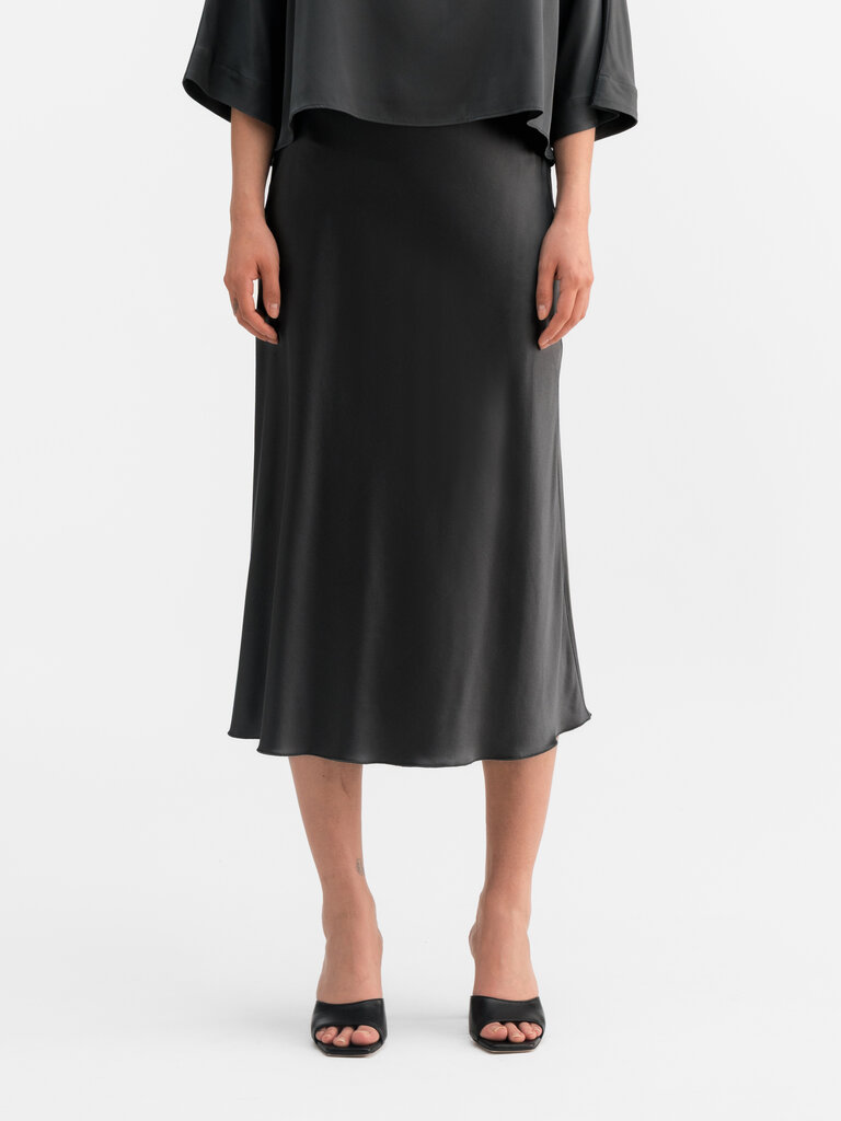 Ahlvar Gallery Hana Satin Silk Skirt - Dark Grey