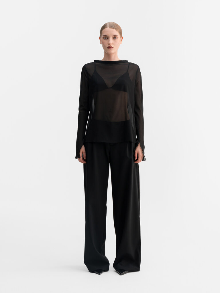 Ahlvar Gallery Lola See Trough Silk Blouse - Black