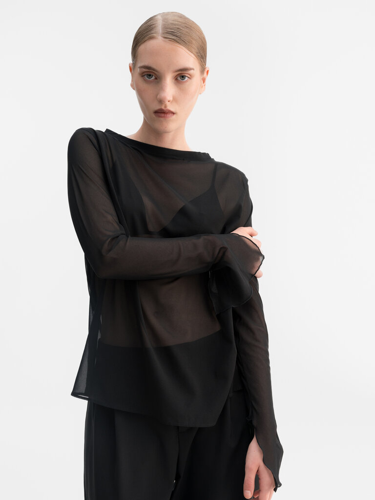 Ahlvar Gallery Lola See Trough Silk Blouse - Black
