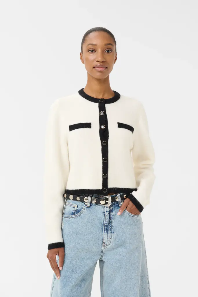 Gestuz Alpha contrast cardigan - Ivory/ black