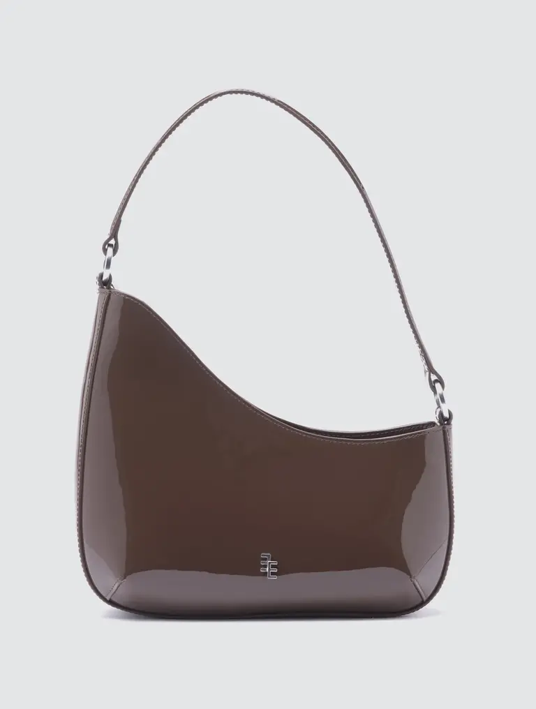 Enamoure Arya Medium Patent Bag - Midnight Brown