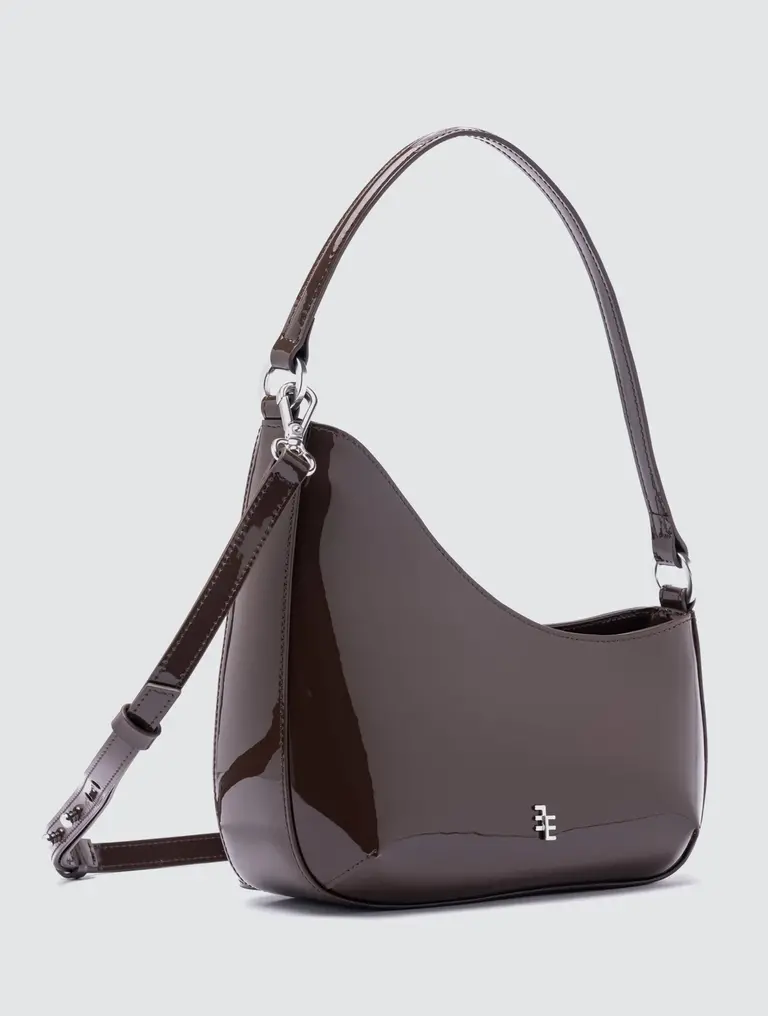 Enamoure Arya Medium Patent Bag - Midnight Brown