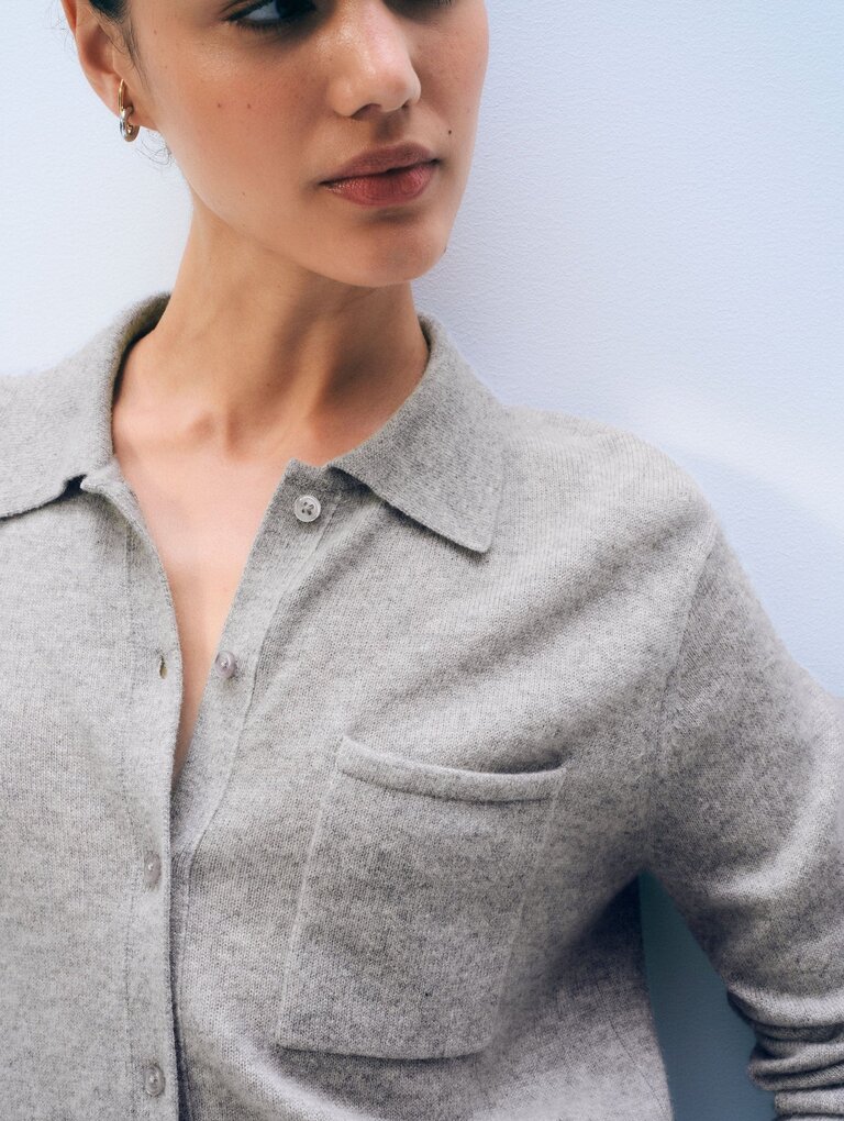 White & Warren Button Shirt - Grey Heather