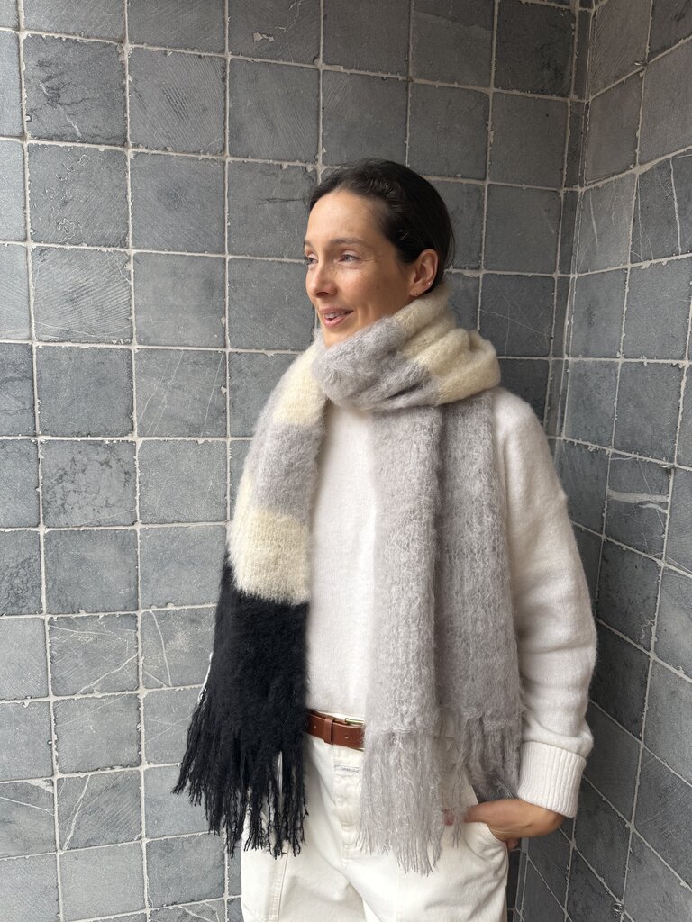 Hinterveld Striped Snuggle Scarf - LT Grey/Shortbread/Black