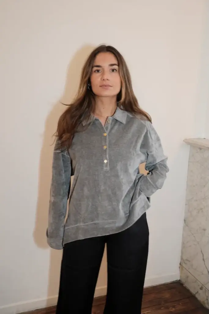 Love Sundaily Finn Polo Sweater - Velour Greish Melange