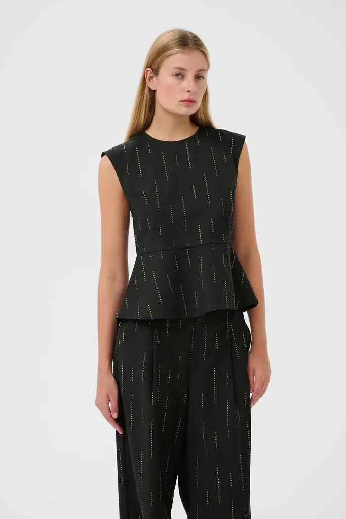 Gestuz Zadira Peplum Top - Dark Grey Melange