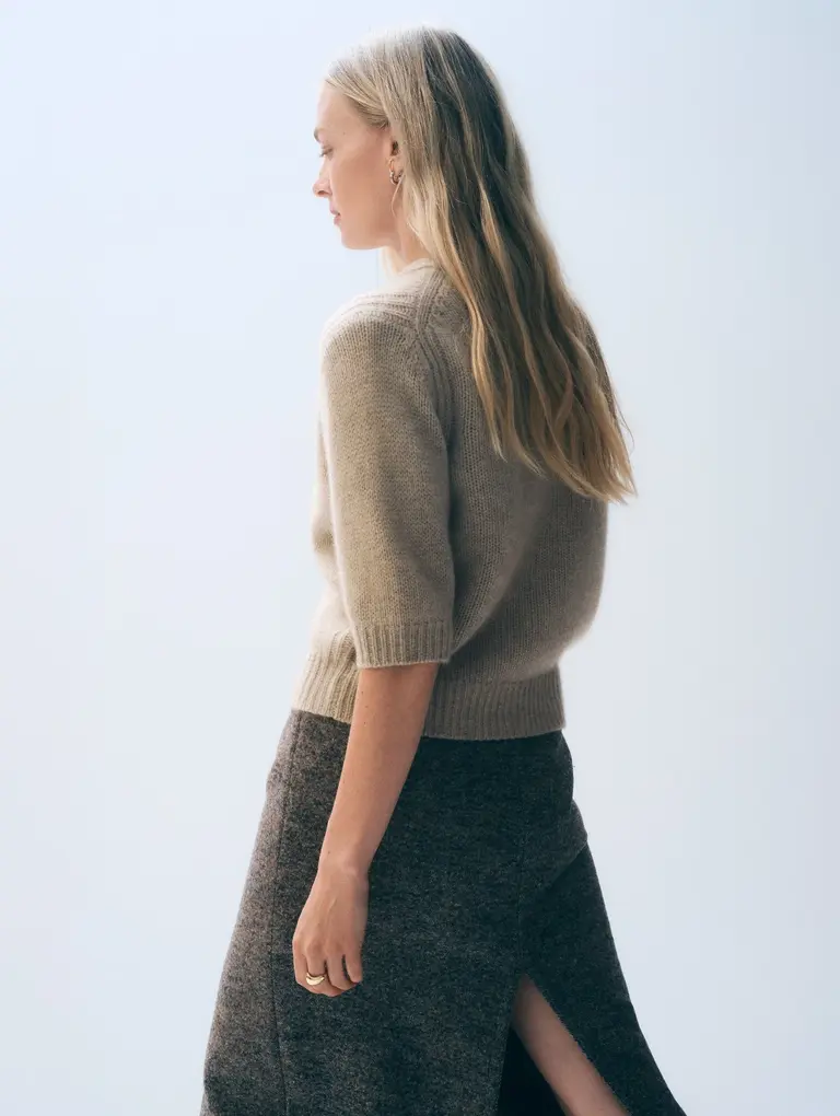 White & Warren Elbow Cardigan - Taupe Heather