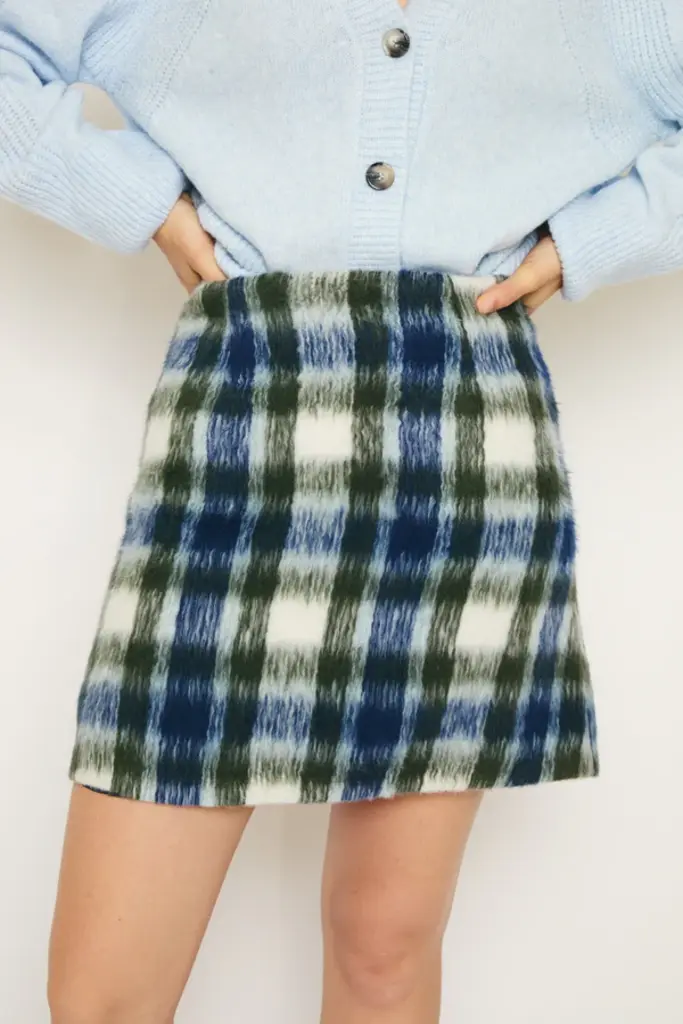 RE/BORN Alva Skirt - Military/Dark Blue Check