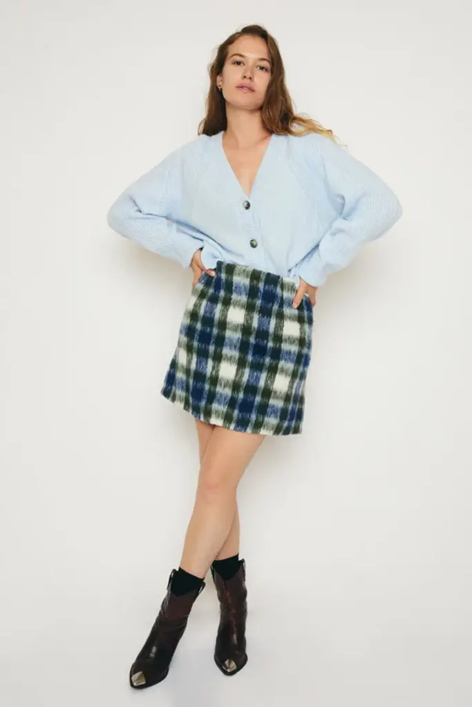 RE/BORN Alva Skirt - Military/Dark Blue Check