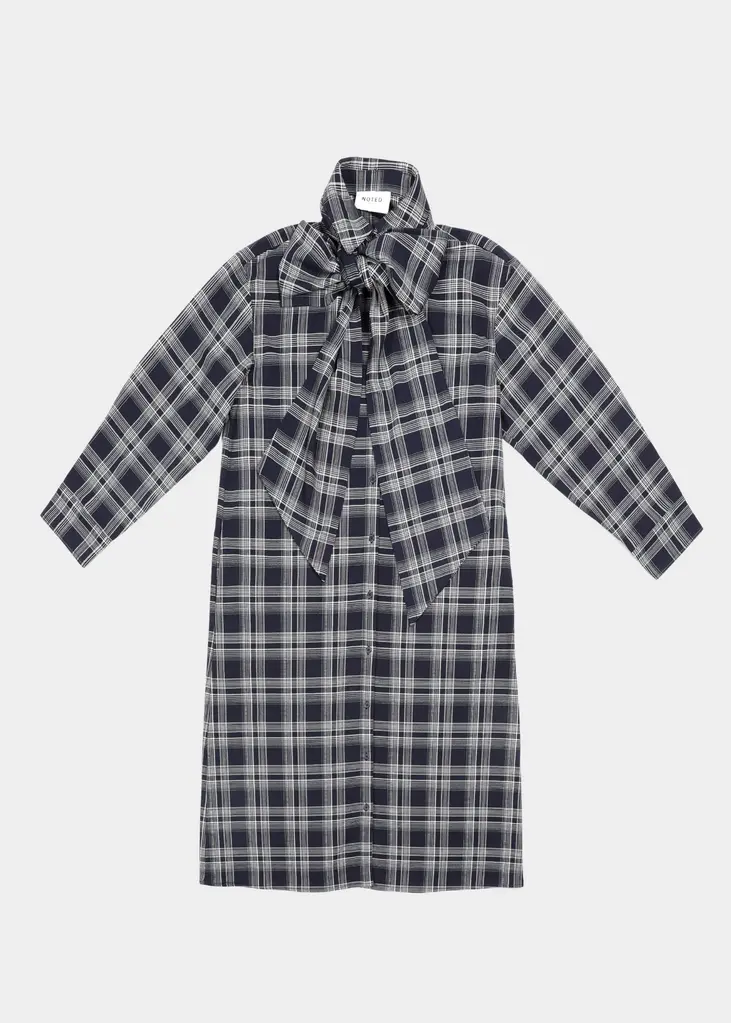 NOTED Anna Long Dress - Dark Blue/White