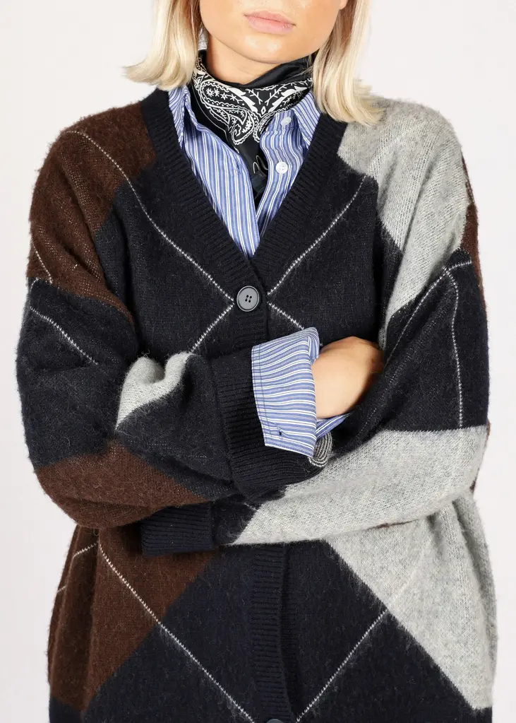 NOTED Benny Cardigan - Dark Brown/White