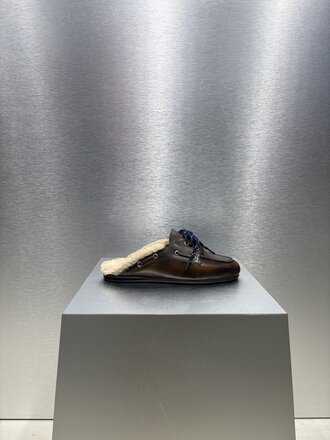 Posa Boat Loafer Mule Leather  FUR - Coffee