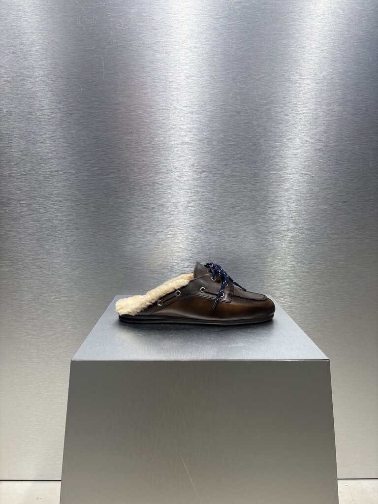 Posa Boat Loafer Mule Leather  FUR - Coffee